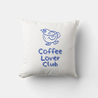 Retro Coffee Lover Club Smiling Mug Blue Minimalis Throw Pillow