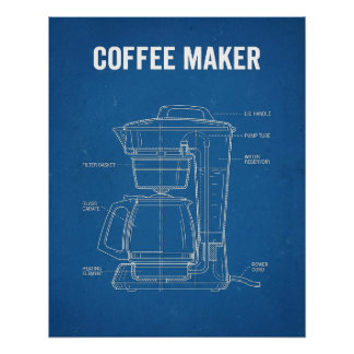 Retro Coffee Machine Patent Blue Print