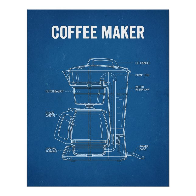 Retro Coffee Machine Patent Blue Print (Front)