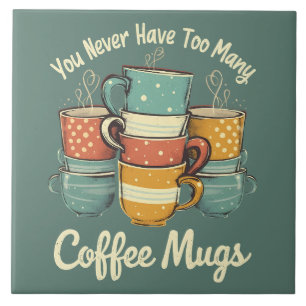 Retro Coffee Mug Stack Illustration Ceramic Tile