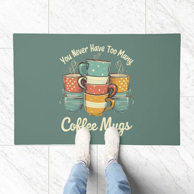 Retro Coffee Mug Stack Illustration Doormat (Indoor)