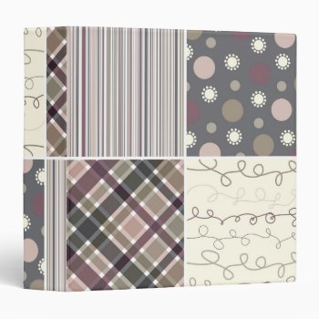 Retro Coffee Plaid Dots Stripes Squares Pattern 3 Ring Binder by fat_fa_tin at Zazzle