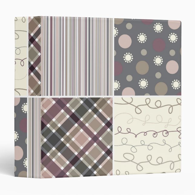 Retro Coffee Plaid Dots Stripes Squares Pattern 3 Ring Binder (Front/Spine)