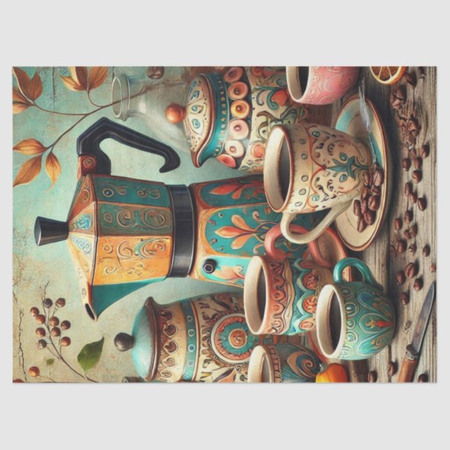 Retro Coffee Pot and Cups Tissue Paper (Front)