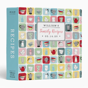 Retro Coffee Pots and Cups Family Recipe 3 Ring Binder