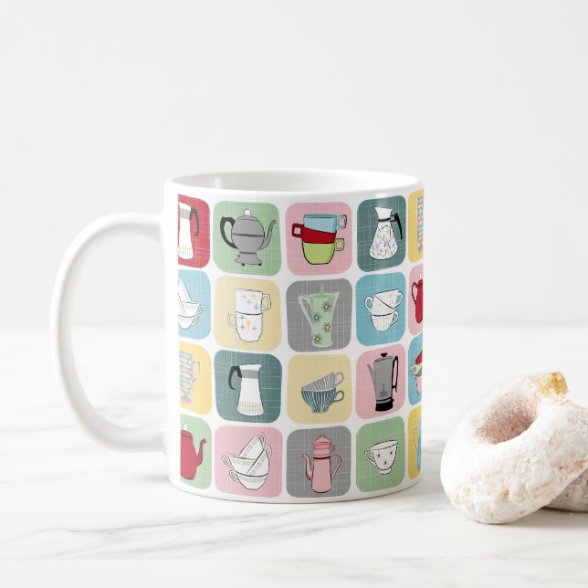 Retro Coffee Pots and Cups Pattern (With Donut)