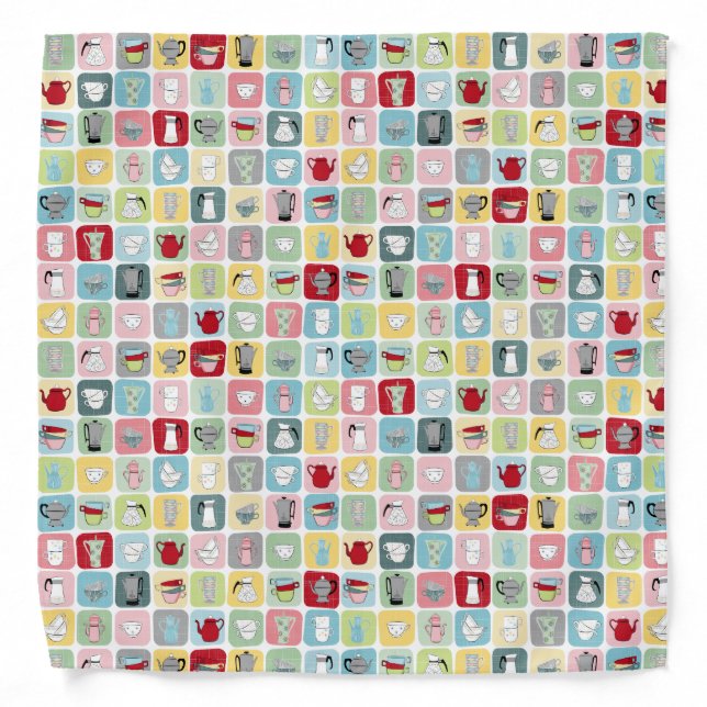 Retro Coffee Pots and Cups Pattern Bandana (Front)