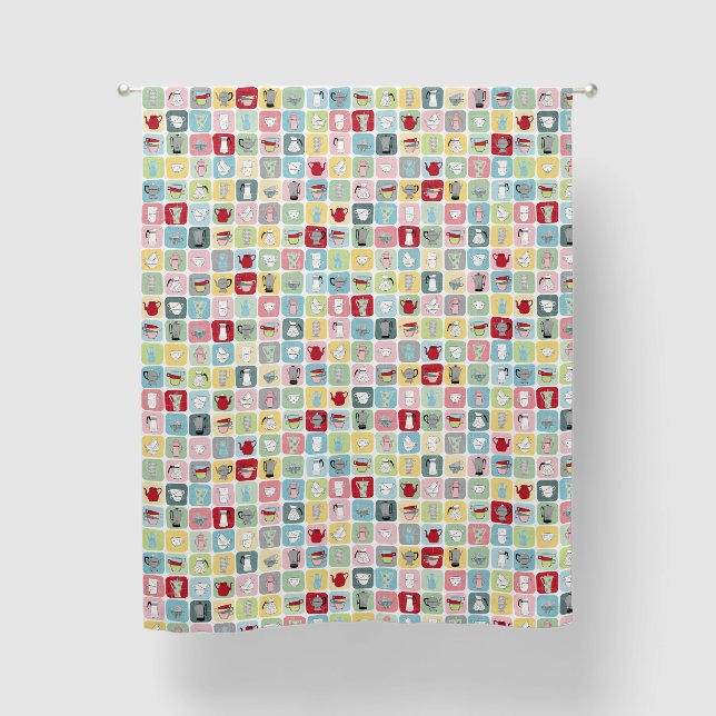 Retro Coffee Pots and Cups Pattern Blackout Curtains (Front)