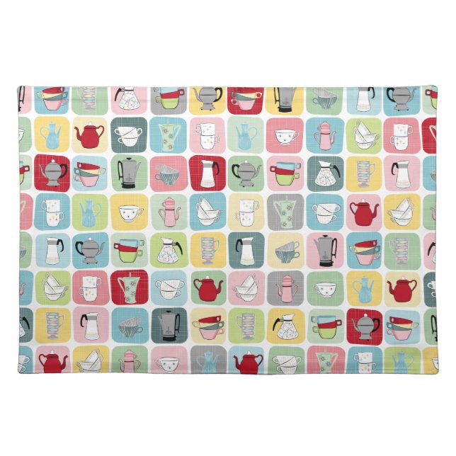 Retro Coffee Pots and Cups Pattern Cloth Placemat (Front)