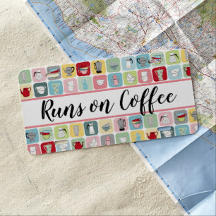 Retro Coffee Pots and Cups Pattern License Plate