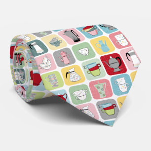 Retro Coffee Pots and Cups Pattern Neck Tie