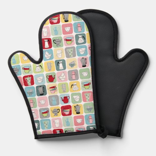 Retro Coffee Pots and Cups Pattern Oven Mitt