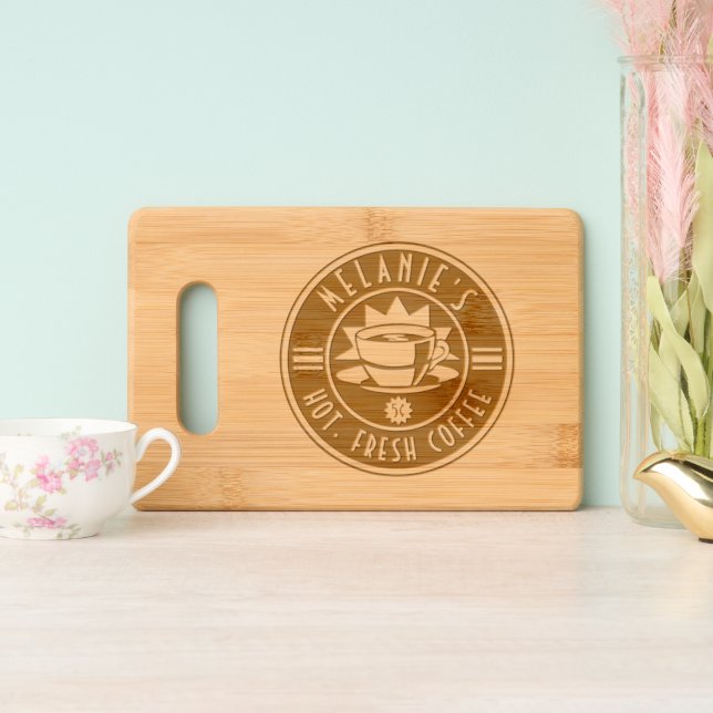 Retro Coffee Shop Café Diner Template Engraved Cutting Board (Upright)