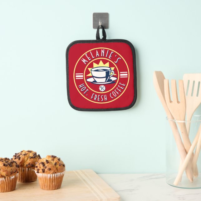 Retro Coffee Shop Café Diner Template Pot Holder (Insitu(Hanging))