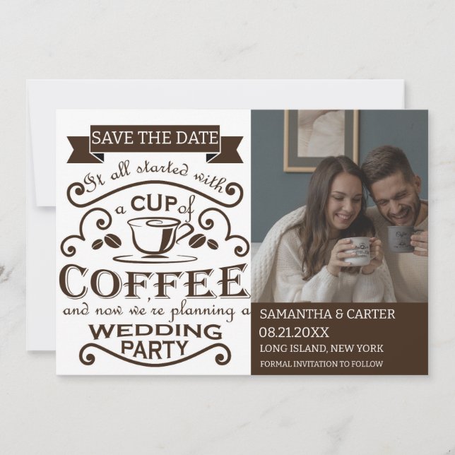Retro Coffee themed wedding Save the Date design  Invitation (Front)