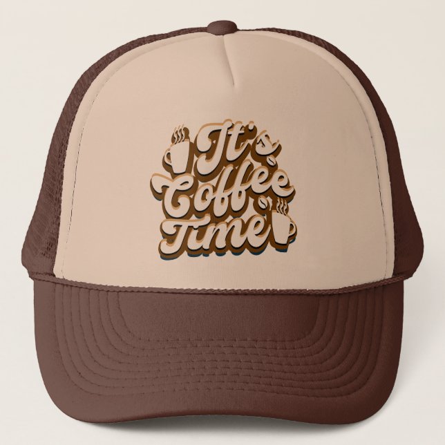 Retro coffee time word art trucker hat (Front)