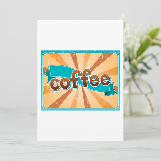 Retro Coffee Typography Teal Brown Sunburst Invitation (Creator Uploaded)