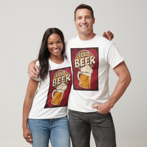 Retro cold beer vintage poster distressed beerfest T_Shirt