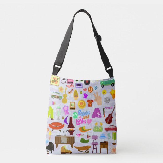 Retro Collage Illustrated Nostalgia Flashback Crossbody Bag (Front)