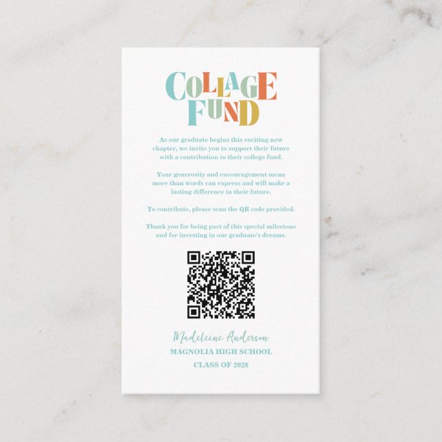 Retro College Fund Graduation Checkerboard Enclosure Card (Front)