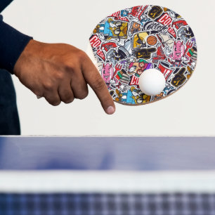Retro College Vibes Sticker Bomb Ping Pong Paddle