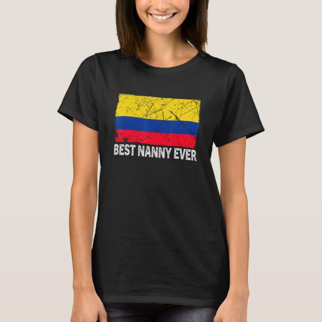 Retro Colombia Flag Best Nanny Ever  Mother's Day T-Shirt (Front)