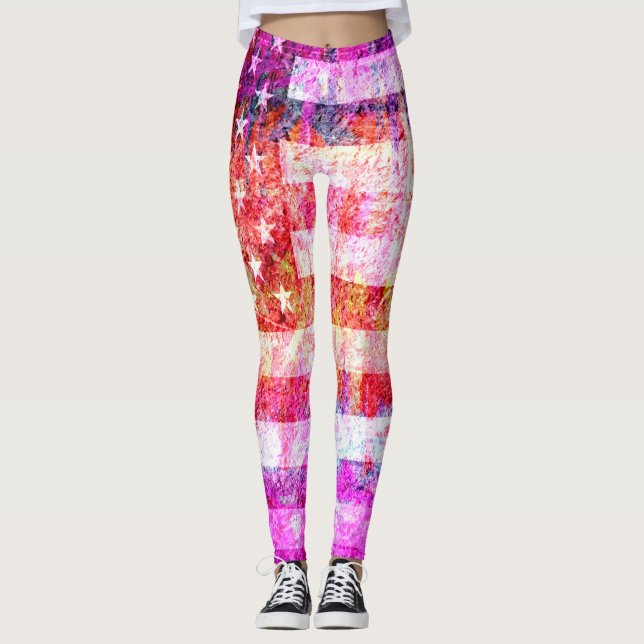 Retro Color American Flag #14 Leggings (Front)