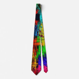 "Retro Color Block Abstract" Orange Blue Fun Men's Neck Tie