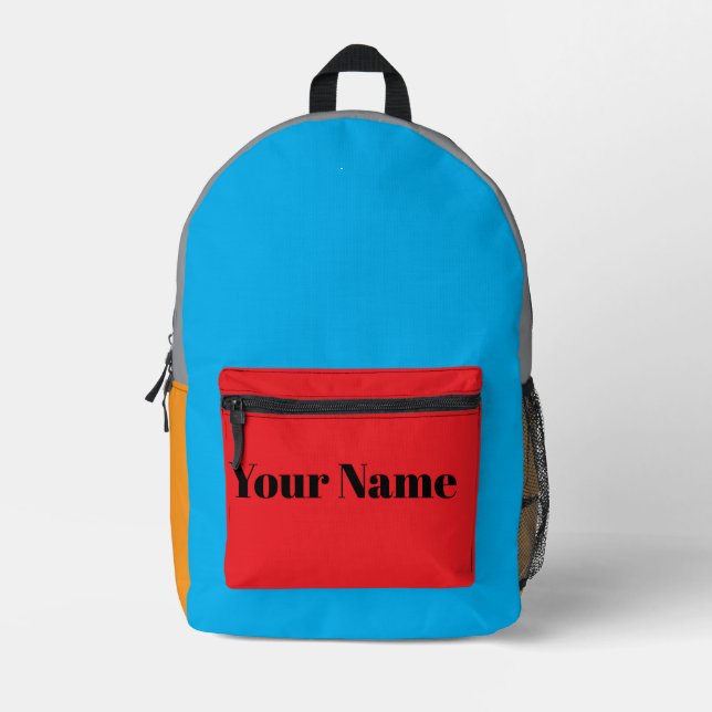 Retro Color Block Custom Name Printed Backpack (Front)