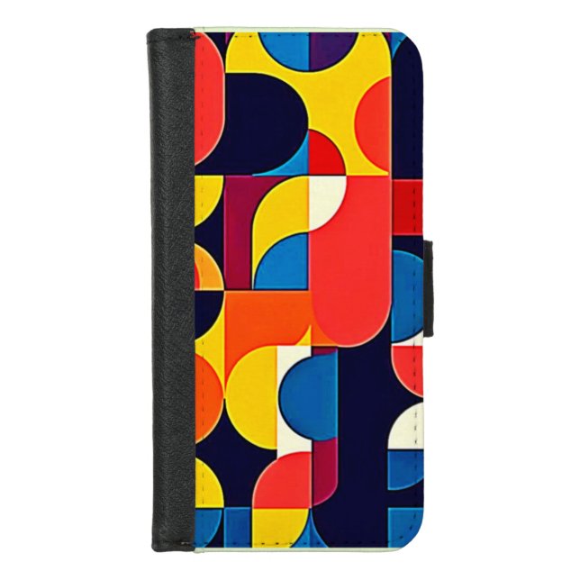 Retro Color Block Geometry Art iPhone Wallet Case (Front)