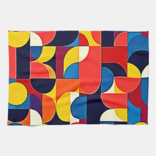 Retro Color Block Geometry Art Kitchen Towel