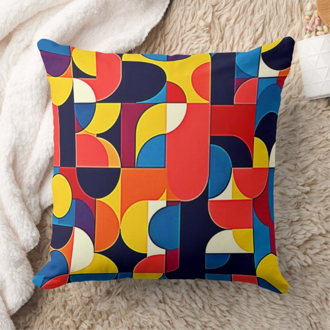 Retro Color Block Geometry Art Throw Pillow (Blanket)