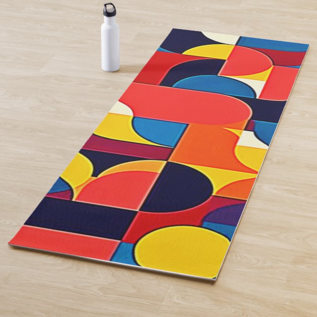 Retro Color Block Geometry Art Yoga Mat (In Situ)