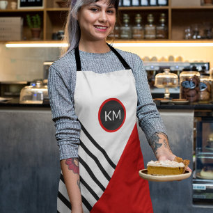 Retro Color Block Stripes Pattern with Monogram Apron