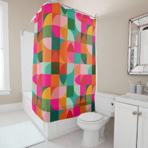 Retro Color Blocks Abstract Pattern Mid Century Shower Curtain