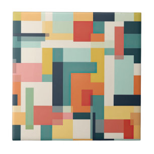 Retro Color Blocks Mid Century Modern Geometric Ceramic Tile