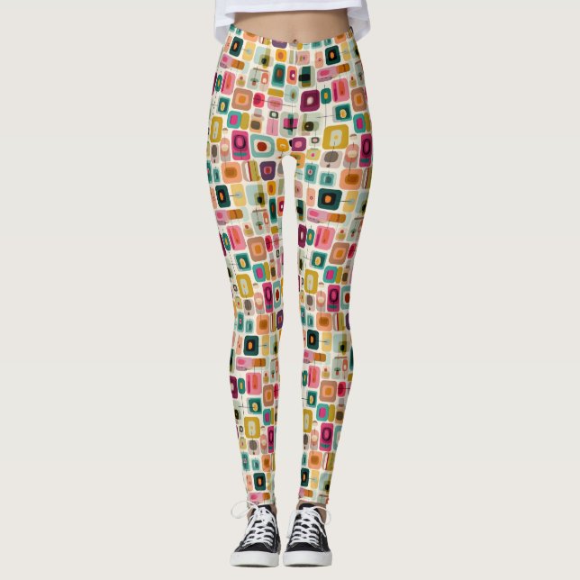 RETRO Color Blocks Mid Century Modern Geometric Leggings (Front)
