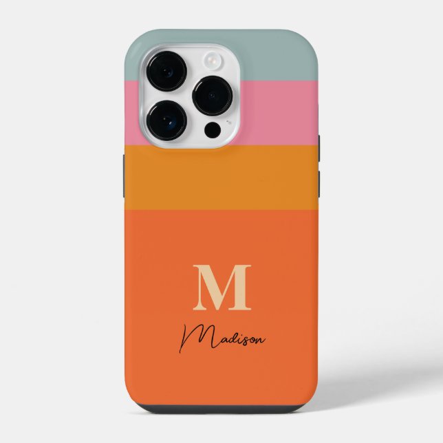 Retro Color Blocks Monogram  Iphone Case (Back)