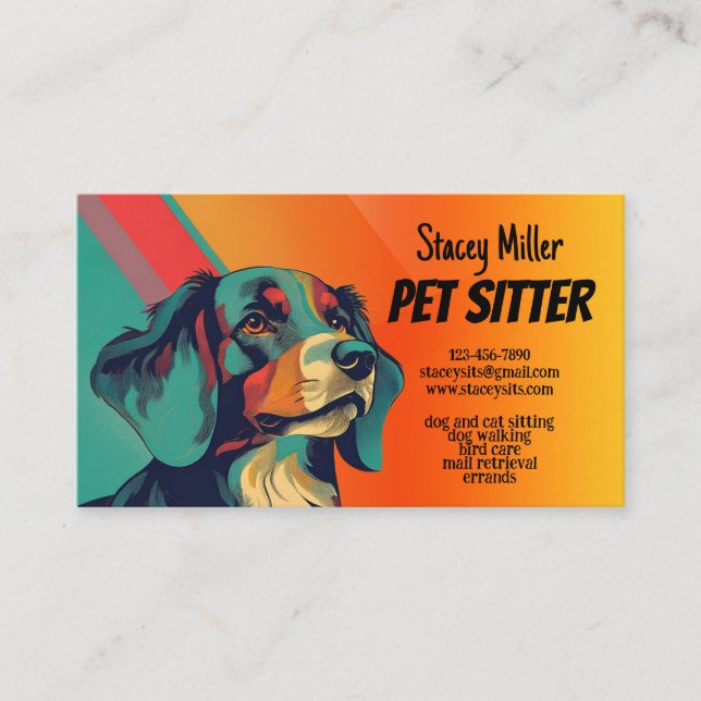 Retro Color Dog Pet Sitting Business Card (Front)