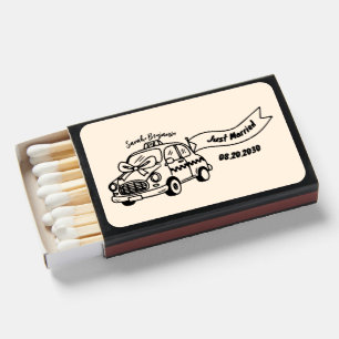 Retro color Hand Drawn Just Married Taxi Wedding  Matchboxes