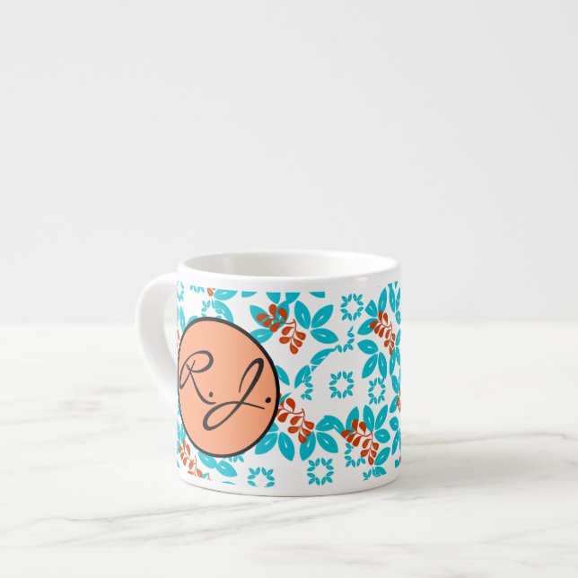 Retro Color Leaf Pattern Monogrammed Espresso Cup (Front Left)