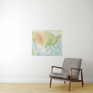 Retro Color Map of the World Tapestry