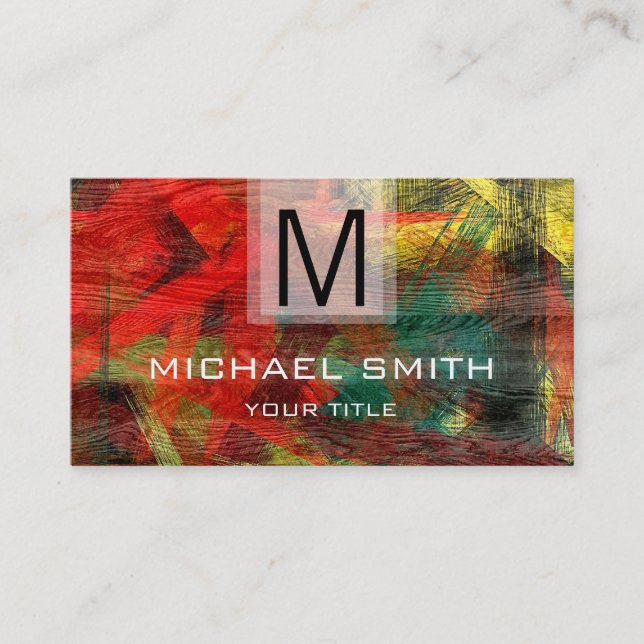 Retro Color Modern Wood Grain Monogram #3 Business Card (Front)