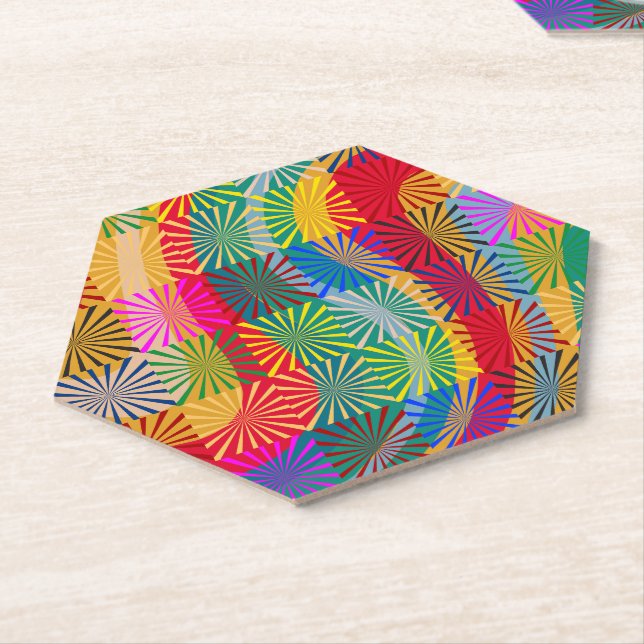 Retro color pattern paper coaster (Angled)