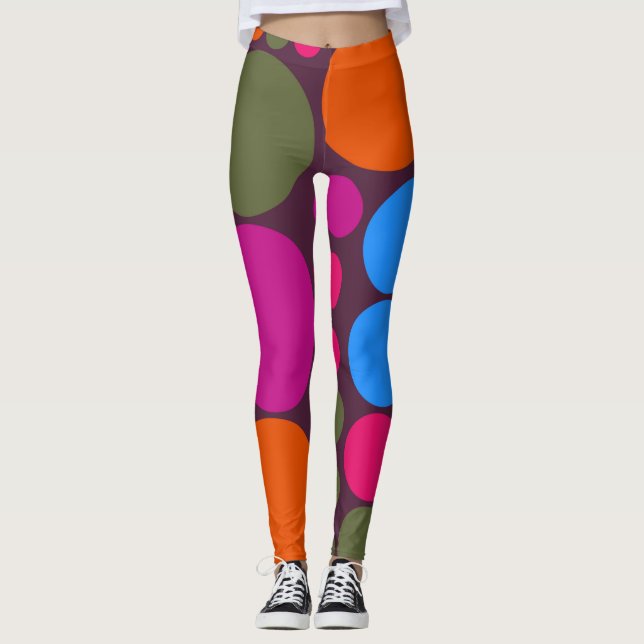 Retro Color Polka Dots Pattern #15 Leggings (Front)