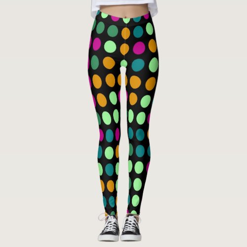 Retro Color Polka Dots Pattern 23 Leggings