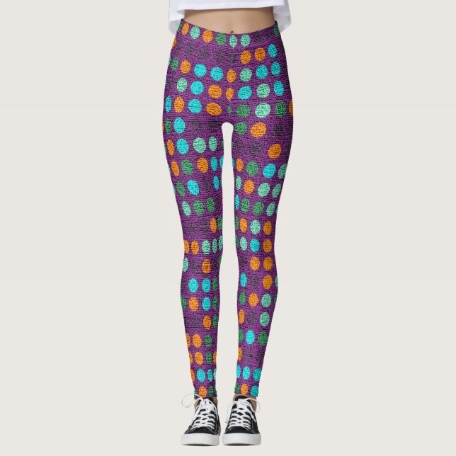 Retro Color Polka Dots Pattern #2 Leggings (Front)