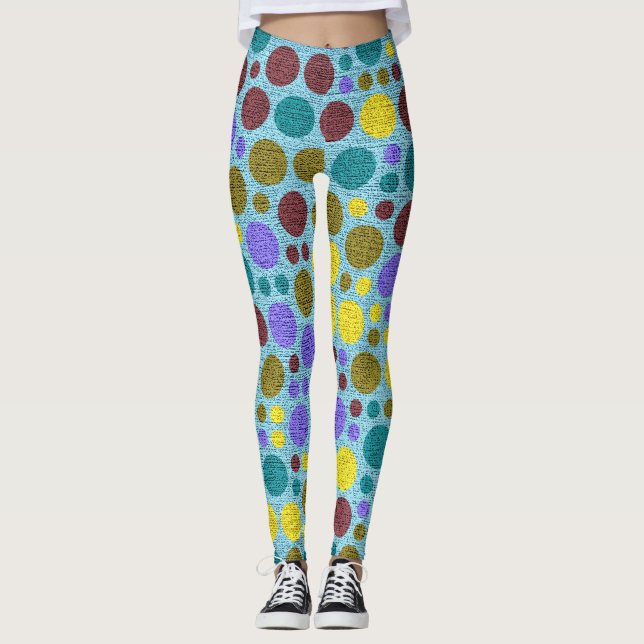 Retro Color Polka Dots Pattern #3 Leggings (Front)