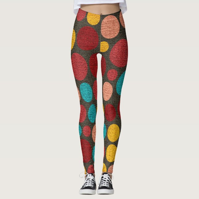Retro Color Polka Dots Pattern #5 Leggings (Front)