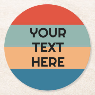 Retro color stripes vintage look add text round paper coaster